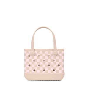 Handcrafted Bitty Bogg Bag - Checkered Linen/ Pink Marshmallow